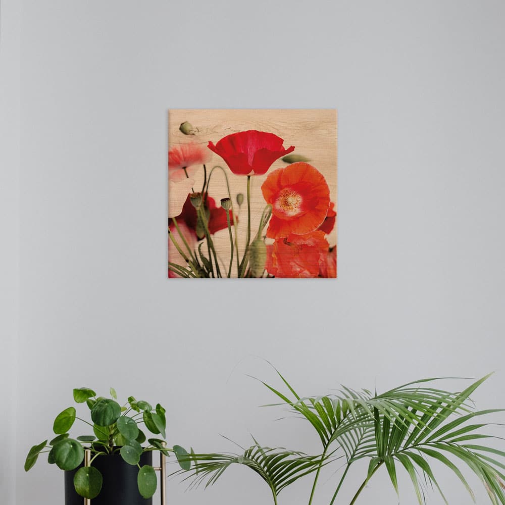 RED FLOWERS - Πίνακας διακόσμησης από ξύλο